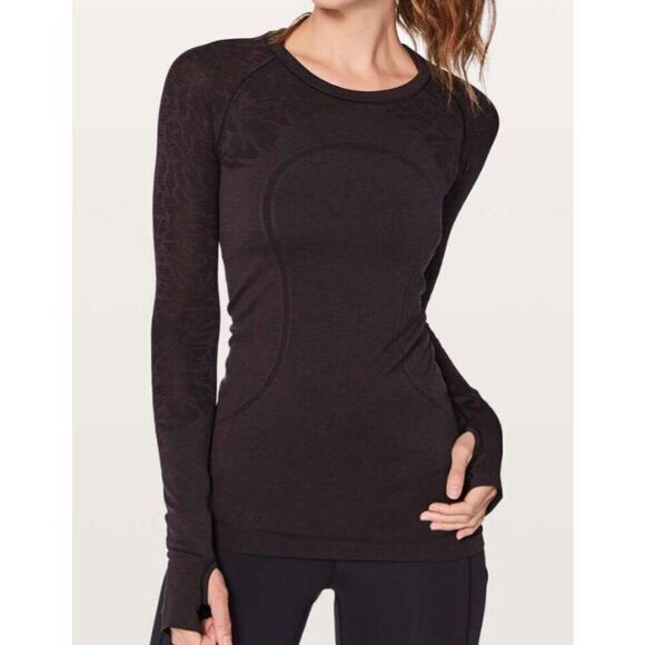 LULULEMON ATHLETICA Swiftly Tech Long Sleeve Crew In Black Cherry/Black Size 10 - Picture 1 of 9